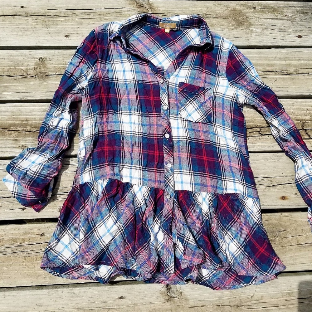 Takara Button Down Peplum Flannel